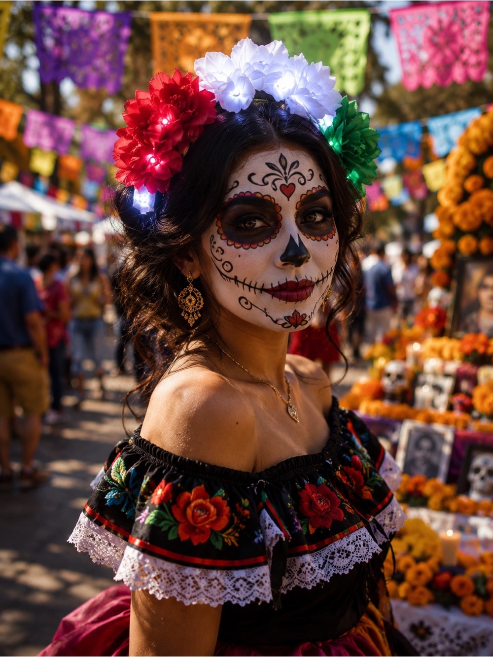 Day of the dead Headband with lights Red, White, and Green